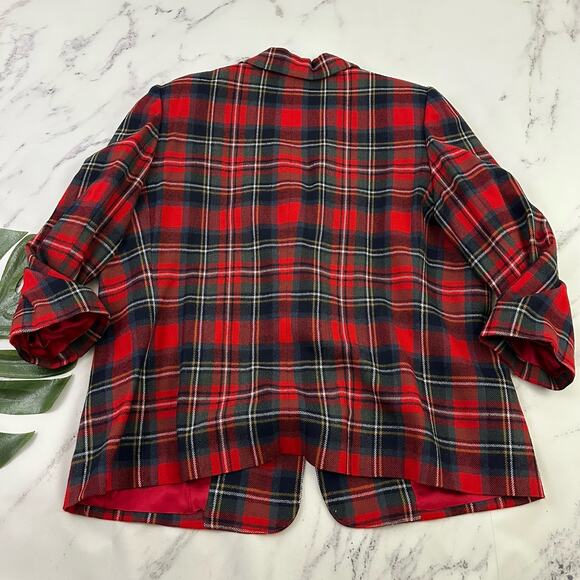 Evan Picone Womens Vintage 90s Oversize Blazer Plus Size 20W P Red Plaid Wool - Picture 9 of 13